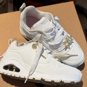 Skechers Women's White Sneakers with Gold Details